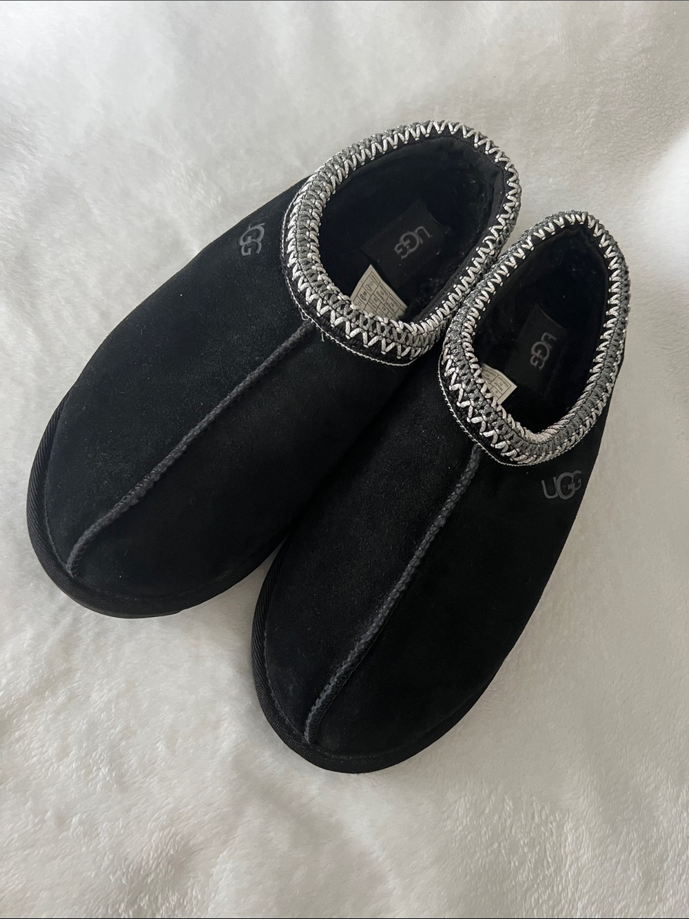 UGG  Women’s Black Slip-On Suede Loafers with Metallic Trim